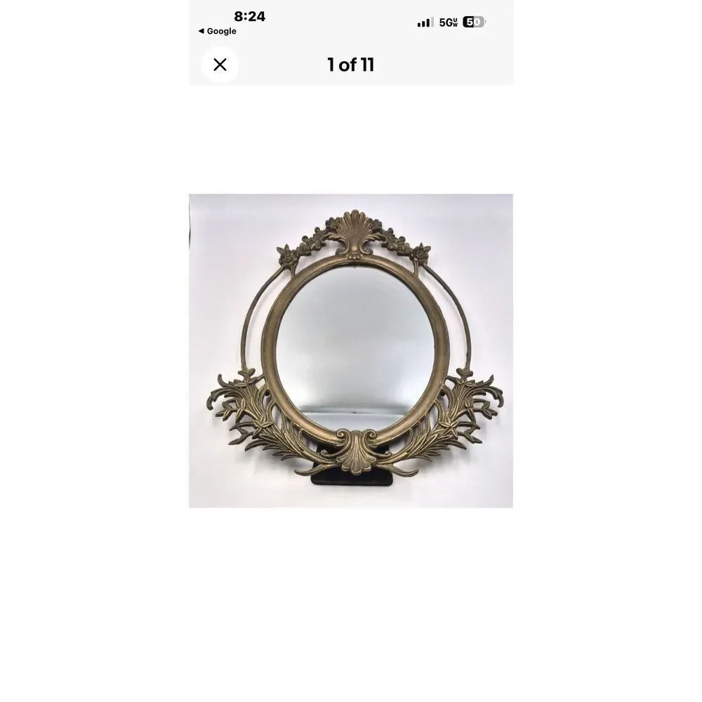 Vintage Antique Ornate Mirror With Floral And Scrollwork Design Bronze Finish